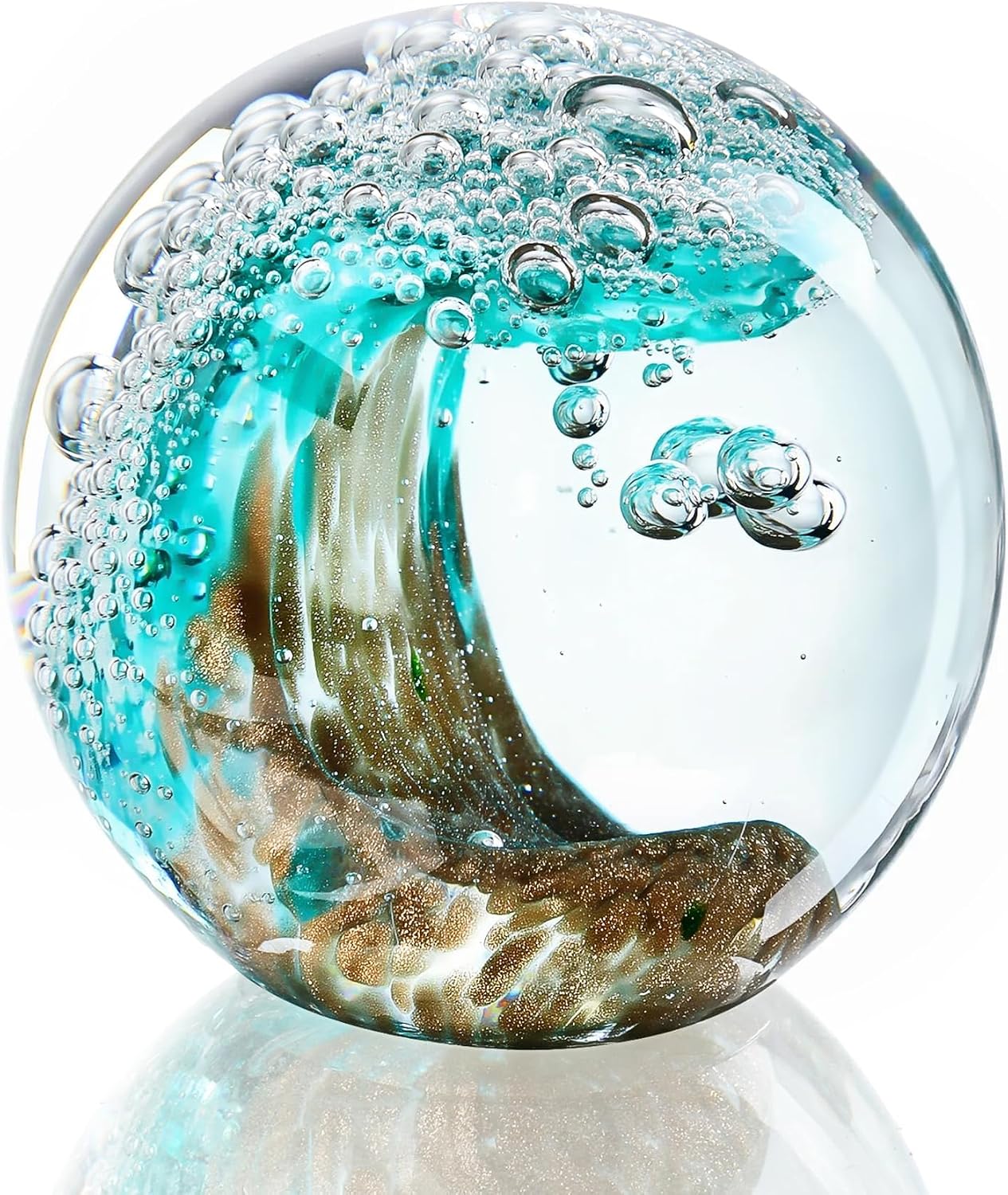 Green Ocean Wave Glass Paperweight