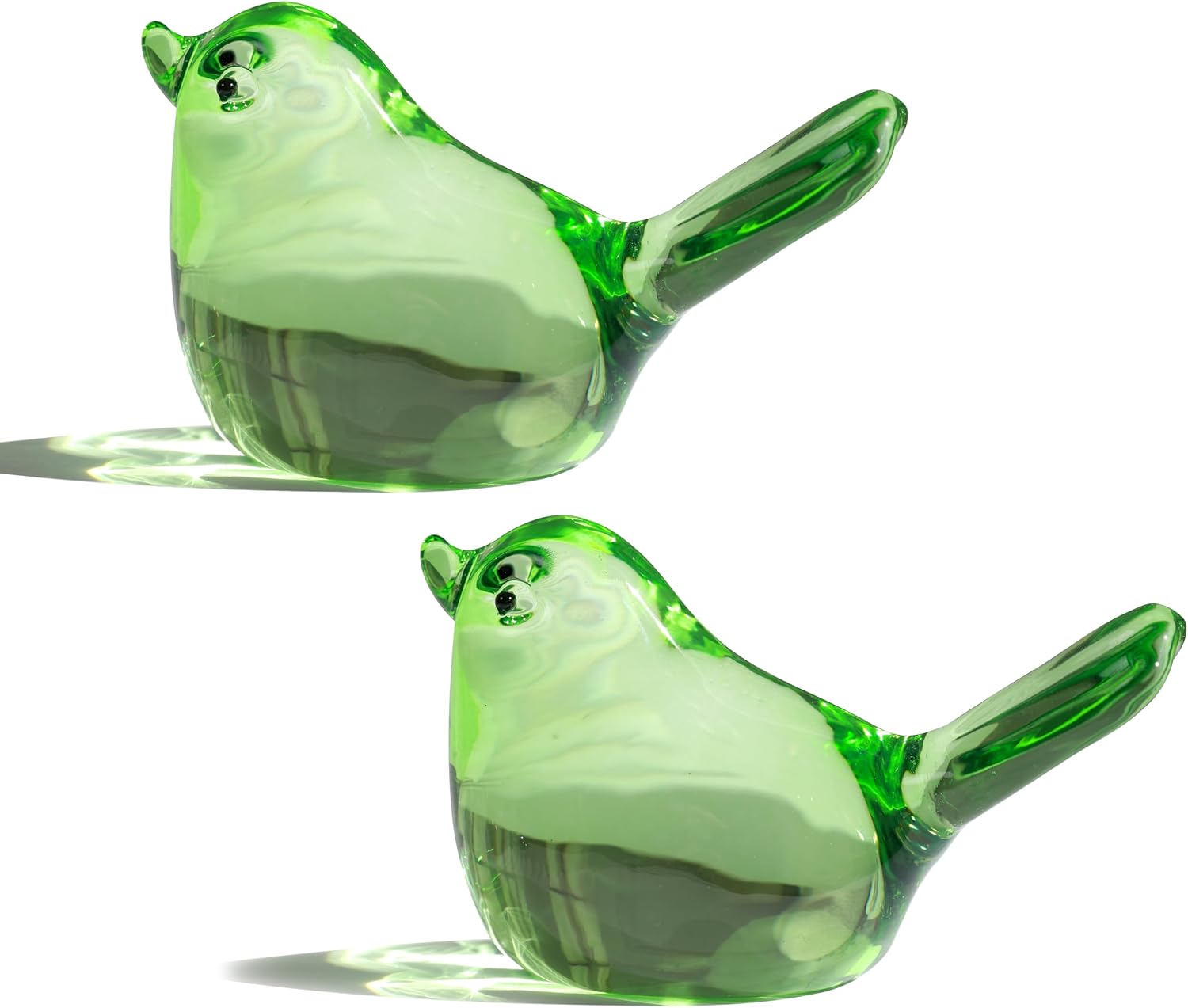 Two Green Blown Glass Bird Figurines